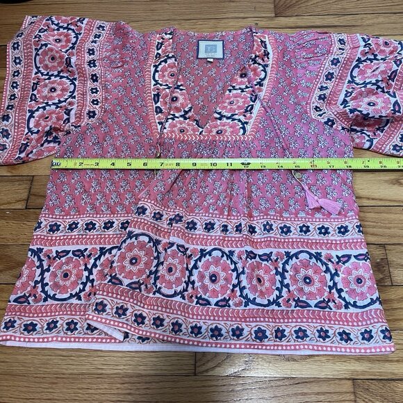 Bell by Alicia Bell Tuckernuck Pink Navy Printed Angel Flutter Sleeve Top Small - Picture 9 of 11